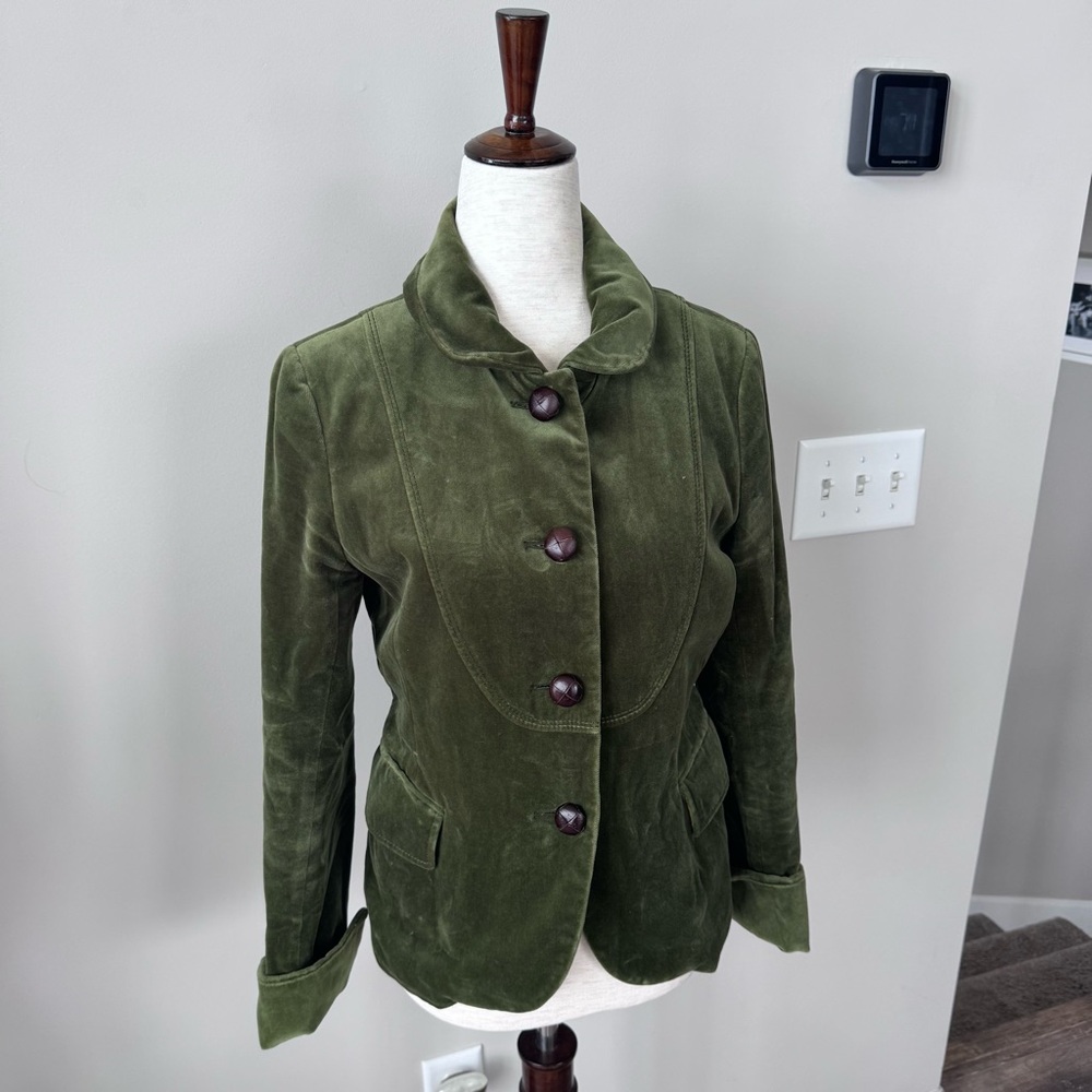 J. Crew Olive Green Velvet Blazer Jacket with Leather Buttons